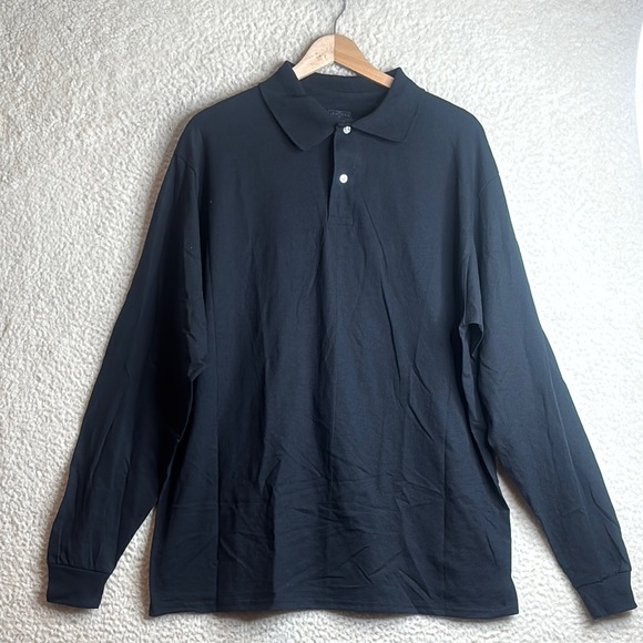 Jerzees Other - NWOT Jerzees Spot Shield Mens Black Cotton Blend Long Sleeve Polo Shirt M MEDIUM